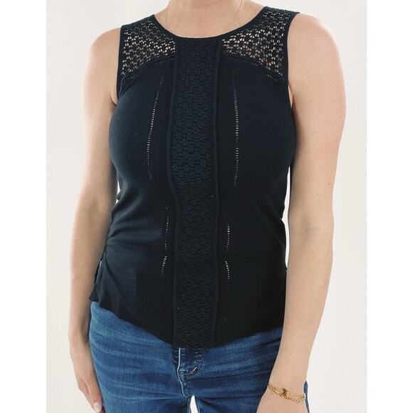 Ann Taylor LOFT Perforated Black Sleeveless Tank Top Size XS - Picture 2 of 4